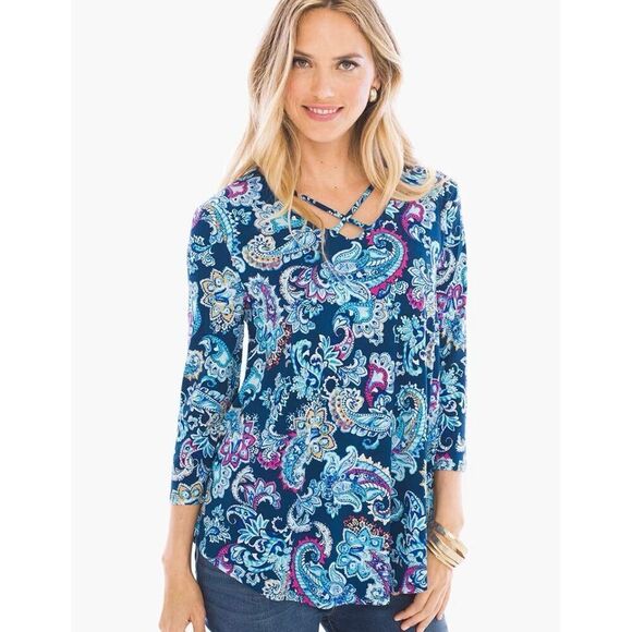 Chico's morning mist caged top Chico's size 3/Large - Picture 1 of 9